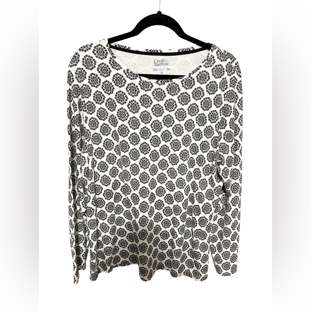 Croft & Barrow 1X Cotton Long Sleeve Shirt White Black Every Day Basics Minimal